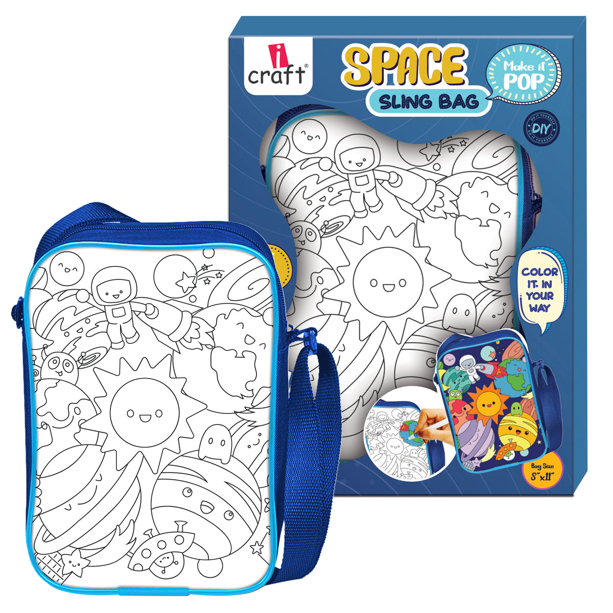 iCraft SPACE Sling Bag DIY Kit for Kids - Paint & Carry iCraft
